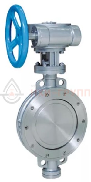 Затвор дисковый поворотный с тройным эксцентриситетом фланцевый двусторонний с редуктором ЗДП-ТЭ.Ф.ДС.РД.НХИ.300.025.08.01.01.У1 DN 300 PN 2,5 МПа