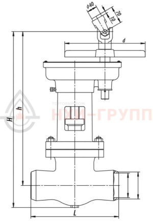Запорная задвижка под приварку с цилиндрическим редуктором 885-225-ЦЗ DN 225 PN 9,8 МПа Т540 °С, корпус ст. 15Х1М1Ф