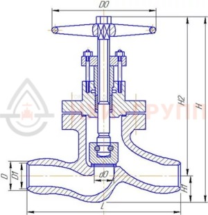 Запорный клапан (вентиль) под приварку ручной Т-112б DN 150 PN 10,0 МПа Т450 °С, корпус ст. 25Л