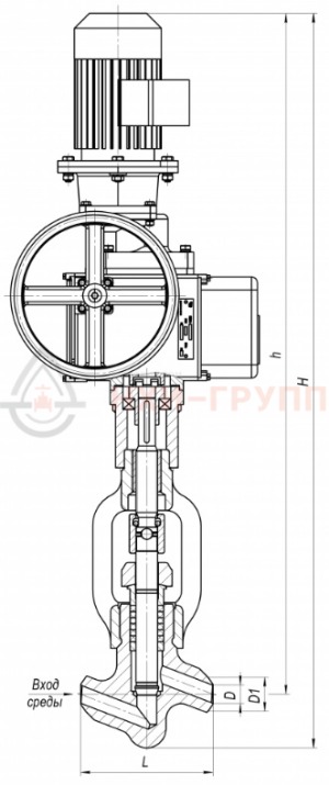 Запорный клапан (вентиль) под приварку с электроприводом (Н-Б1-07 У2) 1053-50-ЭМ DN 50 PN 13,7 МПа Т560 °С , корпус ст. 12Х1МФ