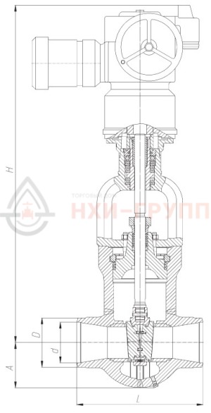 Запорная задвижка под приварку с электроприводом (MODACT MON 52031.2222N) 2с-30-1ЭК DN 80 PN 10 МПа Т450 °С, корпус ст. 25Л