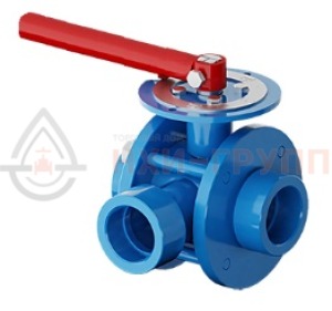 Шаровой кран разборный трехходовой неполнопроходной под приварку ручной КШ-Р.ТХ.НП.П.Р.НХИ.065/050.160.02.ХЛ1 DN 65/50 PN 16 МПа, корпус ст. 09Г2С, класс герметичности «А» по ГОСТ 9544-2015