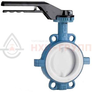 Затвор дисковый поворотный с футерованным диском и корпусом межфланцевый с гладкими проушинами двусторонний ручной ЗДП-ФДК.МФГП.ДС.Р.НХИ.080.016.05.03.03.УХЛ1 DN 80 PN 1,6 МПа