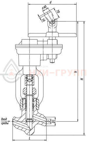 Запорный клапан (вентиль) под приварку с цилиндрическим редуктором 1057-65-ЦЗ DN 65 PN 9,8 МПа Т540 °С, корпус ст. 12Х1МФ