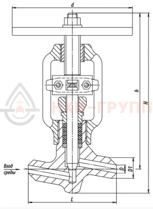 Запорный клапан (вентиль) под приварку ручной 1с-15-6 DN 65 PN 9,8 МПа Т540 °С, корпус ст. 12Х1МФ