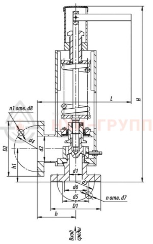 Предохранительный клапан фланцевый Т-132мс DN 80 PN 10,0 МПа Т450 °С, корпус ст. 20