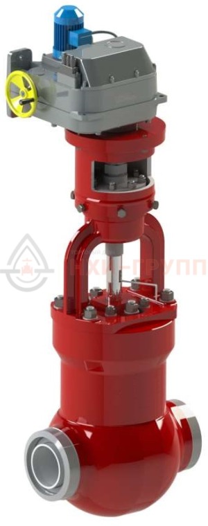 регулирующий клапан под приварку с электроприводом (МЭОФ-1600/25-0,25У-96К) 1416-175-Э-01 DN 175 PN 23,5 МПа Т250 °С, корпус ст. 15ГС