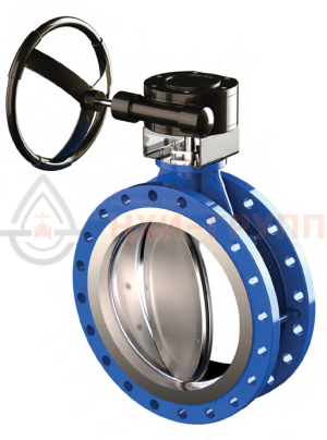 Дисковый затвор поворотный с двойным эксцентриситетом фланцевый двусторонний с редуктором ЗДП-ДЭФ.Ф.ДС.РД.НХИ.050.016.05.03.03.УХЛ1 DN 50 PN 1,6 МПа