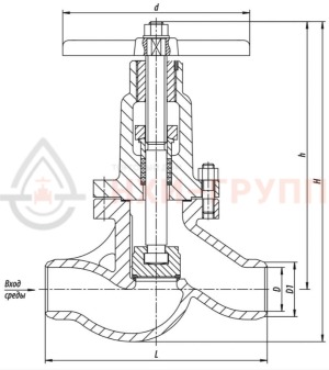 Запорный клапан (вентиль) под приварку ручной 1с-7-1 DN 80 PN 6,3 МПа Т425 °С, корпус ст. 25Л