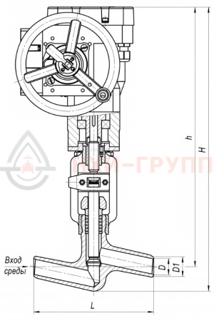 регулирующий клапан под приварку с электроприводом (МЭП-25000/100-50-У-99) 10с-5-4-1Э DN 50 PN 25,0 МПа Т350 °С, корпус ст. 20