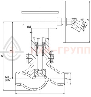 Запорный клапан (вентиль) под приварку с коническим редуктором 1с-9-2 DN 80 PN 10,0 МПа Т450 °С, корпус ст. 25Л