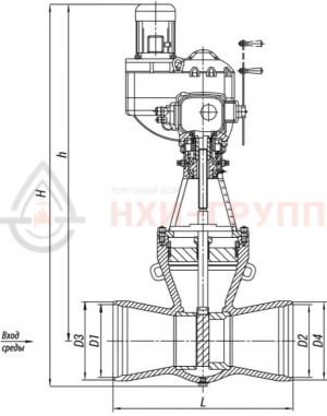 регулирующий клапан под приварку с электроприводом (ПЭМ-В35-1000-25-36У) 18с-6-4Э-02 DN 250 PN 10 МПа Т450 °С, корпус ст. 25Л
