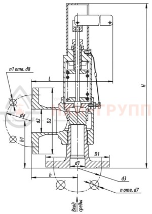 Предохранительный клапан фланцевый 17с-2-3 DN 40 PN 1 МПа Т250 °С, корпус ст. 20
