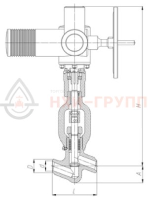 Запорный клапан (вентиль) под приварку с электроприводом (AUMA SA14.6-F14-380/50/3-22) 1057-65-ЭД DN 65 PN 9,8 МПа Т540 °С, корпус ст. 12Х1МФ