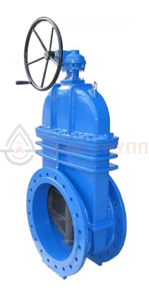 Задвижка с обрезиненным клином литая с невыдвижным шпинделем фланцевая с редуктором 30ч539р DN 700 PN 1 МПа У3, корпус чугун, класс герметичности «А» по ГОСТ 9544-2015