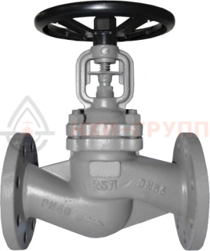 Запорный клапан сильфонный фланцевый ручной 15с66нж DN 80 PN 2,5 МПа У1, корпус ст. 25Л, класс герметичности «А» по ГОСТ 9544-2015