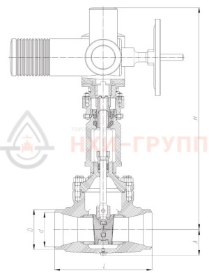 Запорная задвижка под приварку с электроприводом (AUMA SA10.2-F10-380/50/3-22) 1511-80-ЭД DN 80 PN 10 МПа Т450 °С, корпус ст. 15ГС