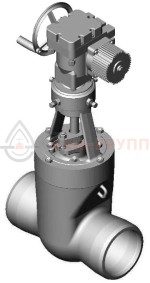 Задвижка запорная под приварку с электроприводом (AUMA SA14.6-F14-380/50/3-22) 2с-27-2ЭД DN 200 PN 6,3 МПа Т425 °С, корпус ст. 25Л