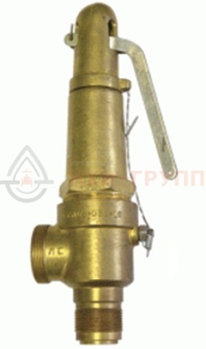 Предохранительный клапан пружинный сальниковый штуцерно-торцевой с приспособлением для принудительного открытия 17б5бк DN 25/40 PN 1,6/0,6 МПа УХЛ4, корпус латунь, класс герметичности «В» по ГОСТ 9544-2015