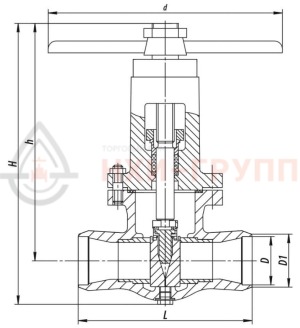 Запорная задвижка под приварку ручная 2с-35-2 DN 100 PN 6,3 МПа Т425 °С, корпус ст. 25Л