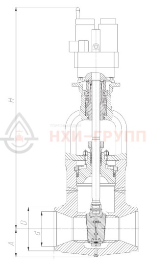 Запорная задвижка под приварку с электроприводом (ГИЮМ.303344.001-06) 1013-200-ЭН DN 200 PN 13,7 МПа Т560 °С, корпус ст. 15Х1М1Ф