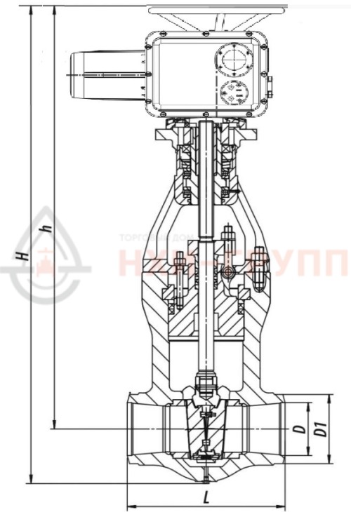 Задвижка запорная под приварку с электроприводом (ГЗ-Г.2500/24 У1) 1012-175-ЭГ DN 175 PN 23,5 МПа Т250 °С, корпус ст. 15ГС