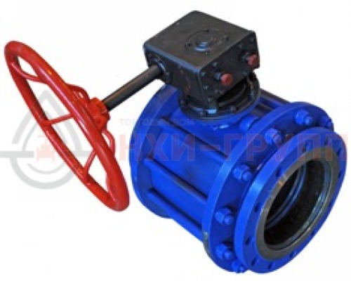 Кран шаровой разборный проходной полнопроходной фланцевый с редуктором КШ-Р.П.ПП.Ф.РД.НХИ.200.025.02.ХЛ1 DN 200 PN 2,5 МПа, корпус ст. 09Г2С, класс герметичности «А» по ГОСТ 9544-2015