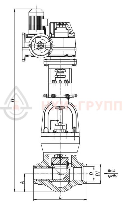 Клапан разгруженный дисковый под приварку с электроприводом (МЭОФ-1600/25-0,25У-96К) 21с-175-2-Э-02 DN 175 PN 23,5 Т250 °С, корпус ст. 15ГС