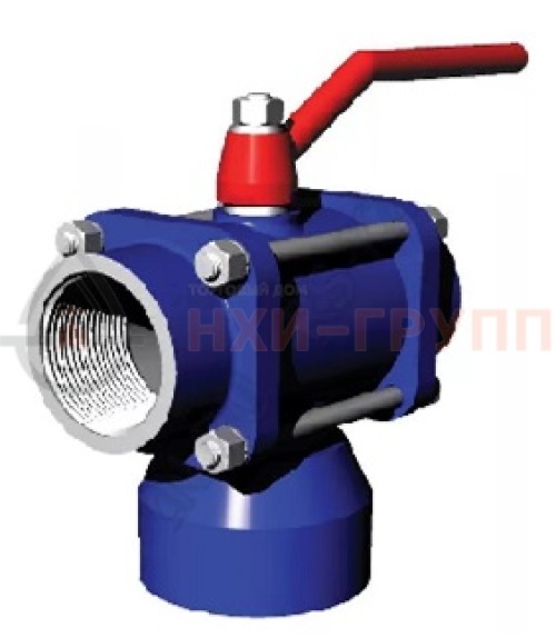 Кран шаровой разборный трехходовой полнопроходной муфтовый ручной КШ-Р.ТХ.ПП.М.Р.НХИ.032.016.03.УХЛ1 DN 32 PN 1,6 МПа, корпус ст. 12Х18Н10Т, класс герметичности «А» по ГОСТ 9544-2015