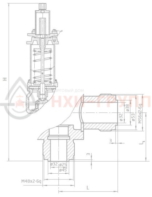 Клапан предохранительный пружинный сальниковый штуцерно-торцевой без приспособления для принудительного открытия СППК 25-100 17с81нж DN 25/40 PN 10,0 (вход) / 4,0 (выход) МПа У1, пружина № ?, Рн=? кгс/см², корпус ст. 20, класс герметичности «В» по ГОСТ 9544-2015