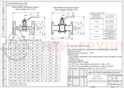 Кран шаровой разборный проходной полнопроходной фланцевый ручной КШ-Р.П.ПП.Ф.Р.НХИ.050.063.03.УХЛ1 DN 50 PN 6,3 МПа, корпус ст. 12Х18Н10Т, класс герметичности «А» по ГОСТ 9544-2015