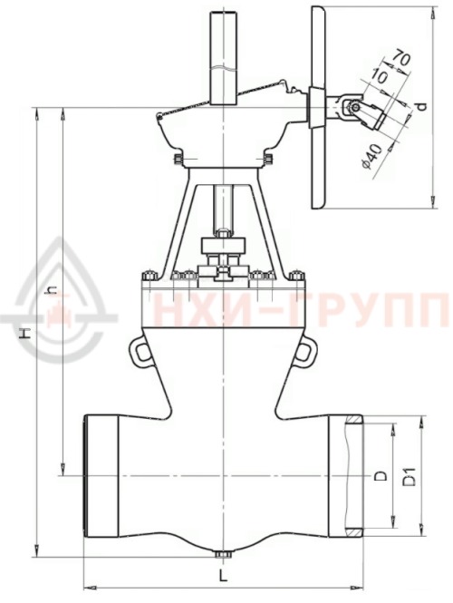 Задвижка запорная под приварку с коническим редуктором 2с-27-3Н DN 250 PN 6,3 МПа Т425 °С, корпус ст. 25Л