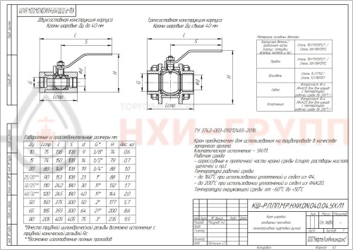 Кран шаровой разборный проходной полнопроходной муфтовый ручной КШ-Р.П.ПП.М.Р.НХИ.050.040.04.УХЛ1 DN 50 PN 4,0 МПа, корпус ст. 10Х17Н13М2Т, класс герметичности «А» по ГОСТ 9544-2015