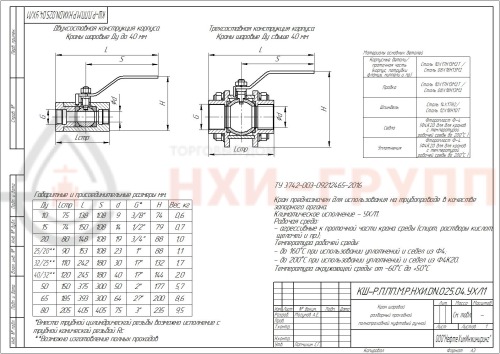 Кран шаровой разборный проходной полнопроходной муфтовый ручной КШ-Р.П.ПП.М.Р.НХИ.025.025.04.УХЛ1 DN 25 PN 2,5 МПа, корпус ст. 10Х17Н13М2Т, класс герметичности «А» по ГОСТ 9544-2015