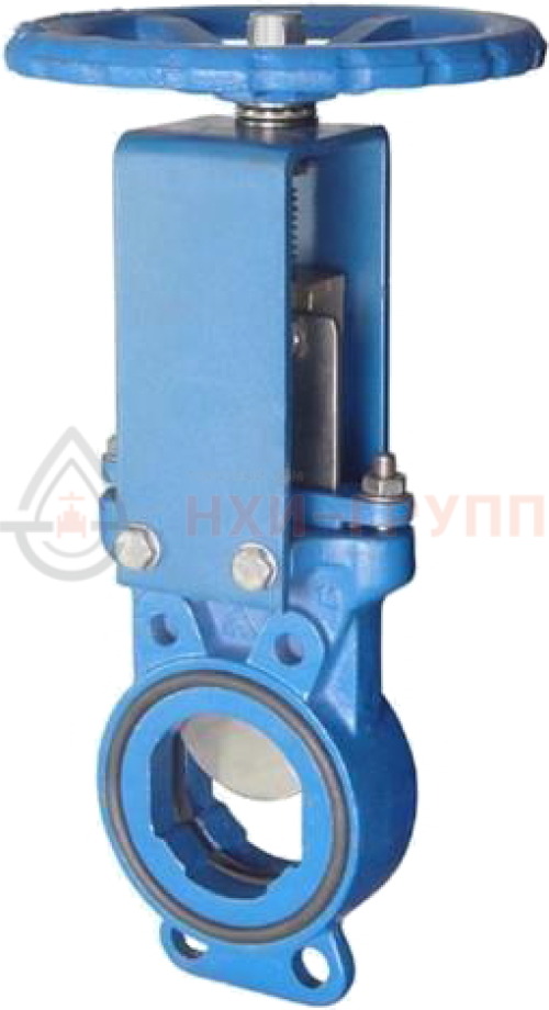 Задвижка шиберная ножевая с невыдвижным шпинделем межфланцевая ручная ЗШ-ДСГ.МФ.ДС.ШН.НХИ.200.010.01.02.У3 DN 200 PN 1,0 МПа, корпус чугун, нож - ст. 08Х18Н10, уплотнение - NBR,  класс герметичности «А» по ГОСТ 9544-2015