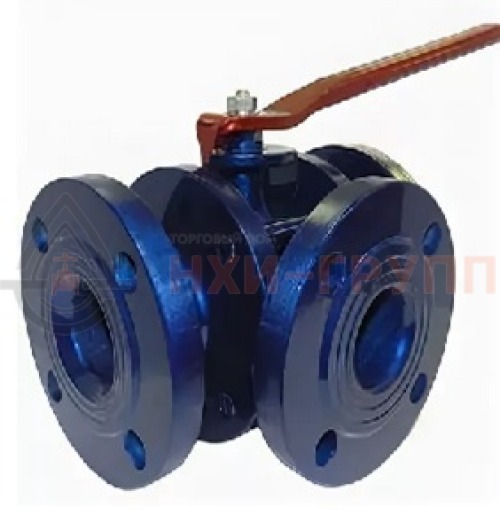 Кран шаровой разборный трехходовой неполнопроходной фланцевый ручной КШ-Р.ТХ.НП.Ф.Р.НХИ.125/100.016.02.ХЛ1 DN 125/100 PN 1,6 МПа, корпус ст. 09Г2С, класс герметичности «А» по ГОСТ 9544-2015