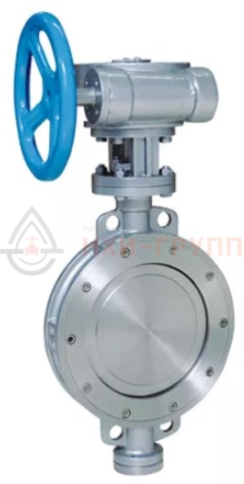 Затвор дисковый поворотный с тройным эксцентриситетом межфланцевый с гладкими проушинами односторонний с редуктором ЗДП-ТЭ.МФГП.ОС.РД.НХИ.200.040.05.02.02.ХЛ1 DN 200 PN 4,0 МПа