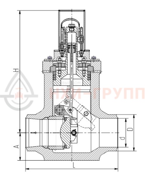 Клапан (затвор) обратный под приварку 943-125-0 DN 125 PN 20,0 МПа Т350 °С, корпус ст. 08Х18Н10Т