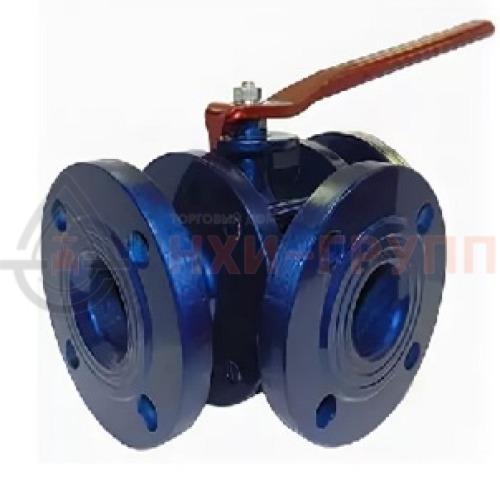 Кран шаровой разборный трехходовой полнопроходной фланцевый ручной КШ-Р.ТХ.ПП.Ф.Р.НХИ.010.016.02.ХЛ1 DN 10 PN 1,6 МПа, корпус ст. 09Г2С, класс герметичности «А» по ГОСТ 9544-2015