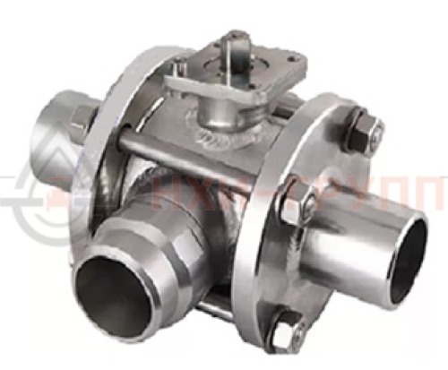 Кран шаровой разборный трехходовой полнопроходной под приварку с редуктором КШ-Р.ТХ.ПП.П.РД.НХИ.150.016.03.УХЛ1 DN 150 PN 1,6 МПа, корпус ст. 12Х18Н10Т, класс герметичности «А» по ГОСТ 9544-2015