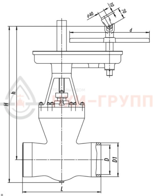 Задвижка запорная под приварку с цилиндрическим редуктором 2с-26-4Н DN 300 PN 6,3 МПа Т425 °С, корпус ст. 25Л