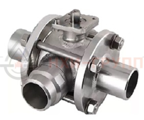 Кран шаровой разборный трехходовой полнопроходной под приварку с редуктором КШ-Р.ТХ.ПП.П.РД.НХИ.150.040.01.У DN 150 PN 4,0 МПа, корпус ст. 20, класс герметичности «А» по ГОСТ 9544-2015