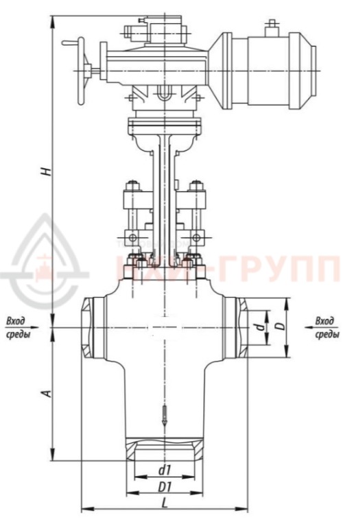 Клапан запорно-дроссельный с электроприводом под приварку 936-150/250-Э DN 150 PN 7,8 МПа Т300 °С, корпус ст. 20