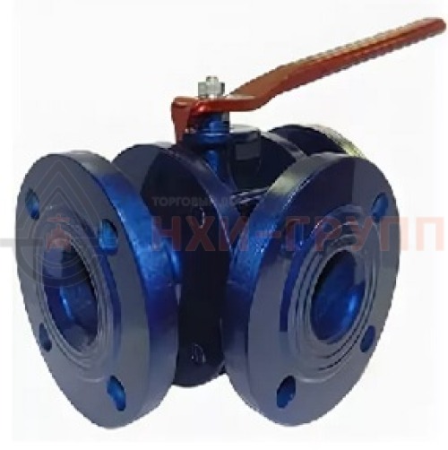 Кран шаровой разборный трехходовой полнопроходной фланцевый ручной КШ-Р.ТХ.ПП.Ф.Р.НХИ.020.025.02.ХЛ1 DN 20 PN 2,5 МПа, корпус ст. 09Г2С, класс герметичности «А» по ГОСТ 9544-2015