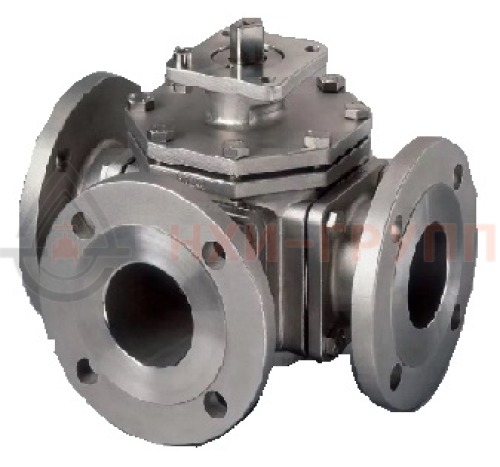 Кран шаровой разборный трехходовой неполнопроходной под приварку с редуктором КШ-Р.ТХ.НП.П.РД.НХИ.200/150.063.04.УХЛ1 DN 200/150 PN 6,3 МПа, корпус ст. 10Х17Н13М2Т, класс герметичности «А» по ГОСТ 9544-2015