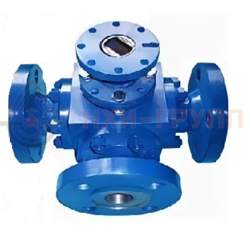 Кран шаровой разборный трехходовой полнопроходной фланцевый с редуктором КШ-Р.ТХ.ПП.Ф.РД.НХИ.200.025.02.ХЛ1 DN 200 PN 2,5 МПа, корпус ст. 09Г2С, класс герметичности «А» по ГОСТ 9544-2015