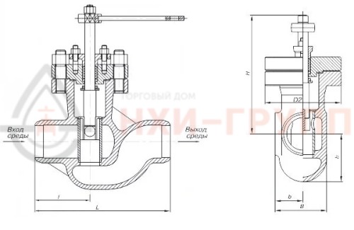 Клапан регулирующий под приварку ручной Т-33б DN 50 PN 10,0 МПа Т300 °С, корпус ст. 25Л