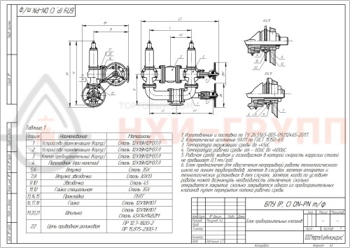 Блок предохранительных клапанов БПУ РС 150-40нж УХЛ1 50нж15нж3