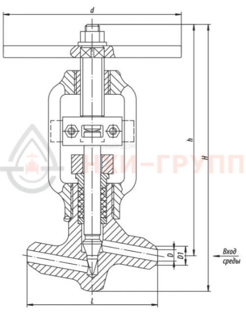 Клапан регулирующий под приварку ручной 10с-5-4-1 DN 50 PN 25,0 МПа Т350 °С, корпус ст. 25