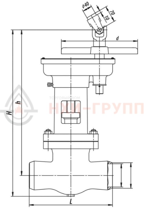 Задвижка запорная под приварку с цилиндрическим редуктором 1016-250-ЦЗ DN 250 PN 10,0 МПа Т450 °С, корпус ст. 15ГС